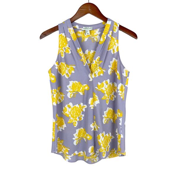 Adrienne Vittadini Sleeveless Blouse Tank Top Purple Yellow Floral Women’s S - Picture 1 of 7
